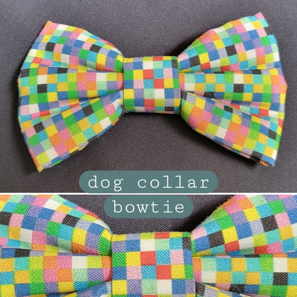 Dog collar 4" bowtie geometric square multicolored pattern